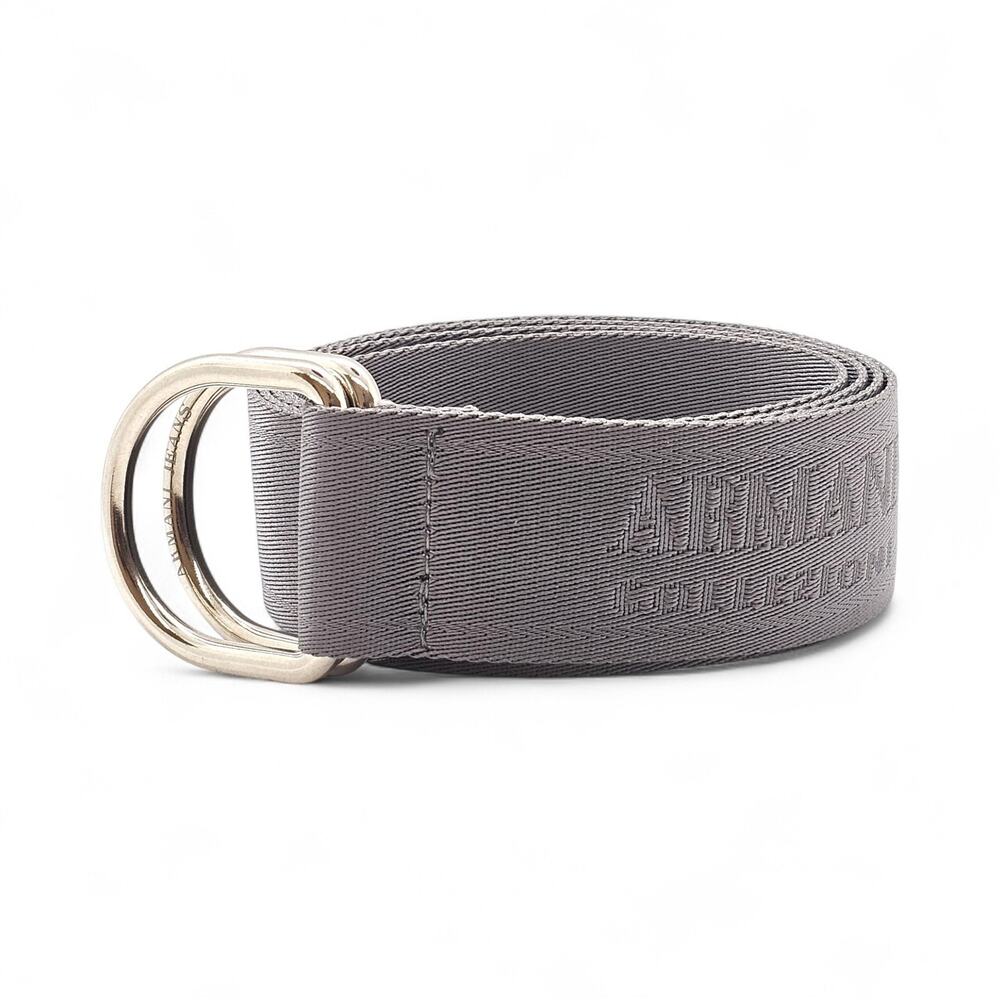 Armani Collezioni Fabric with Metal Double Ring Buckle Gray Belt - New
